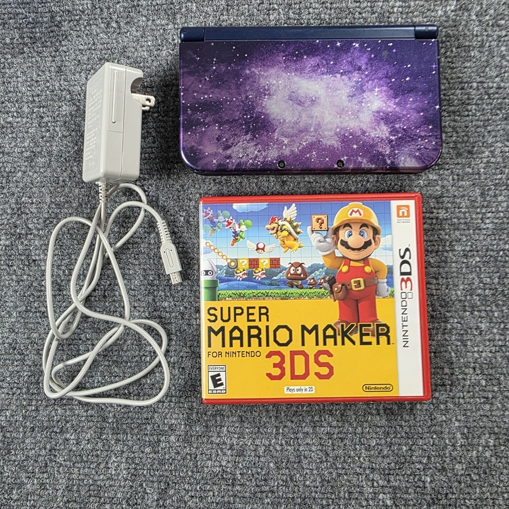 New Nintendo 3DS XL Galaxy Purple Console Charger Super Mario Maker Game